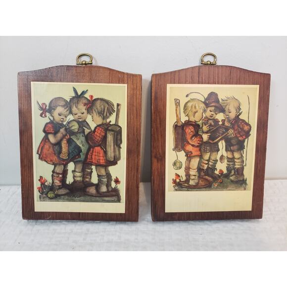 Hummel Other - (9) Vintage Hummel Wooden Wall Plaques Boys Math Problem Girls Knitting Lot 2